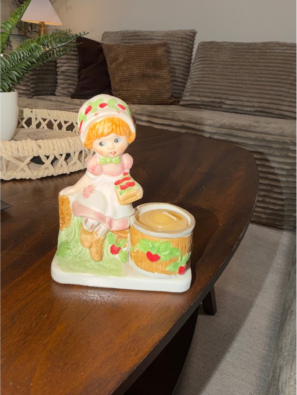 Girl Candle Holder Figurine with Fruit Basket